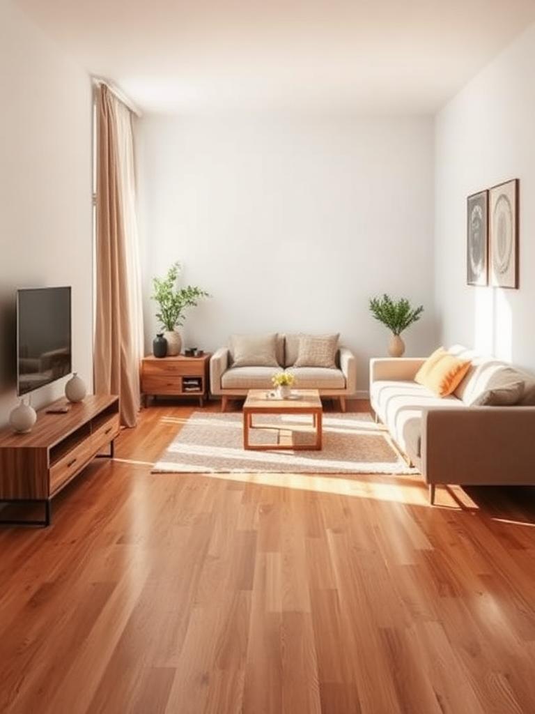 Small living room with mostly visible floor and minimal furniture along the edges